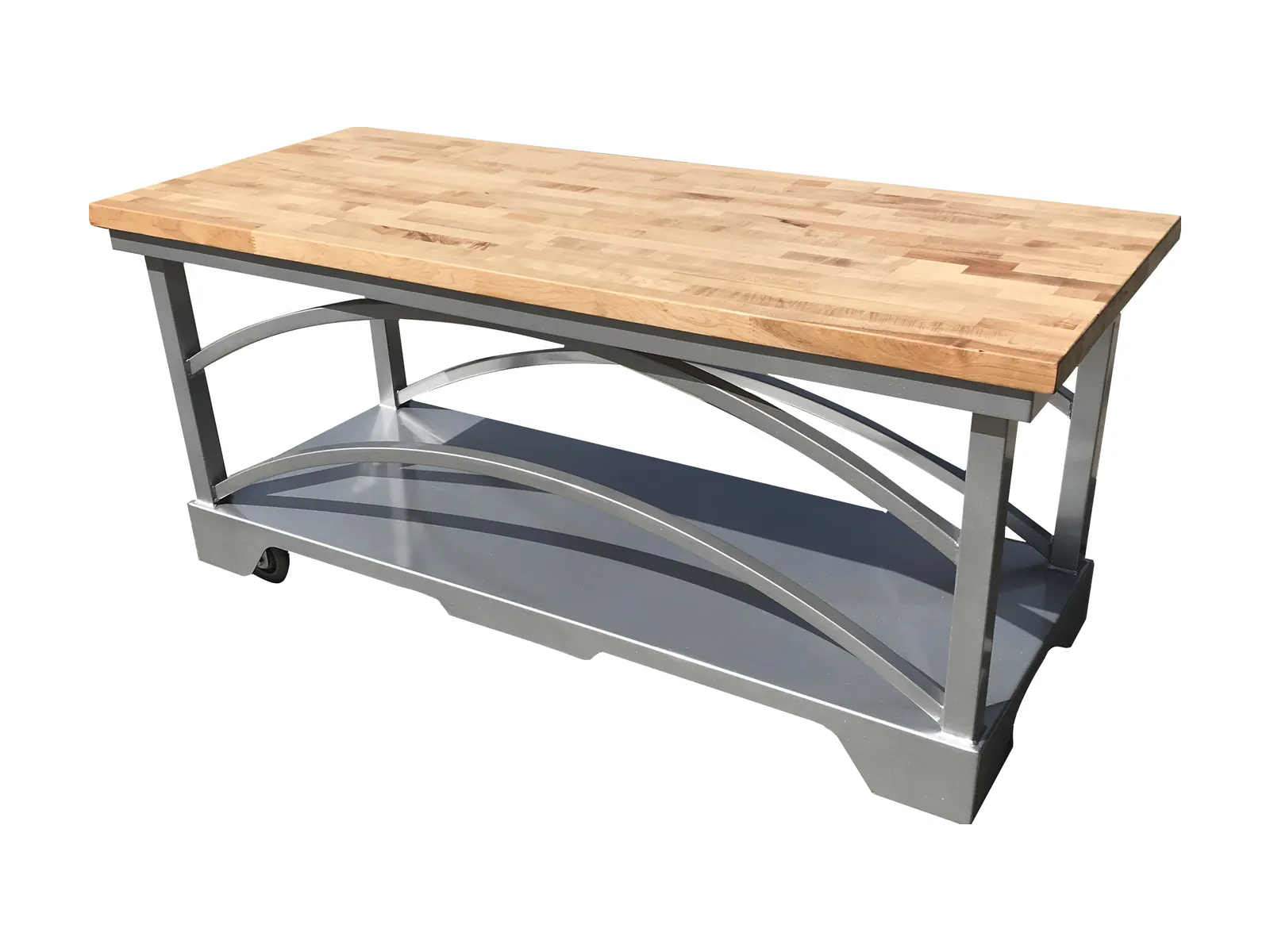 Silver coffee break table Silver coffee break table with wood top and arched base