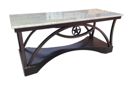 Custom coffee break table Custom coffee break table with arched base featuring a laser-cut star emblem
