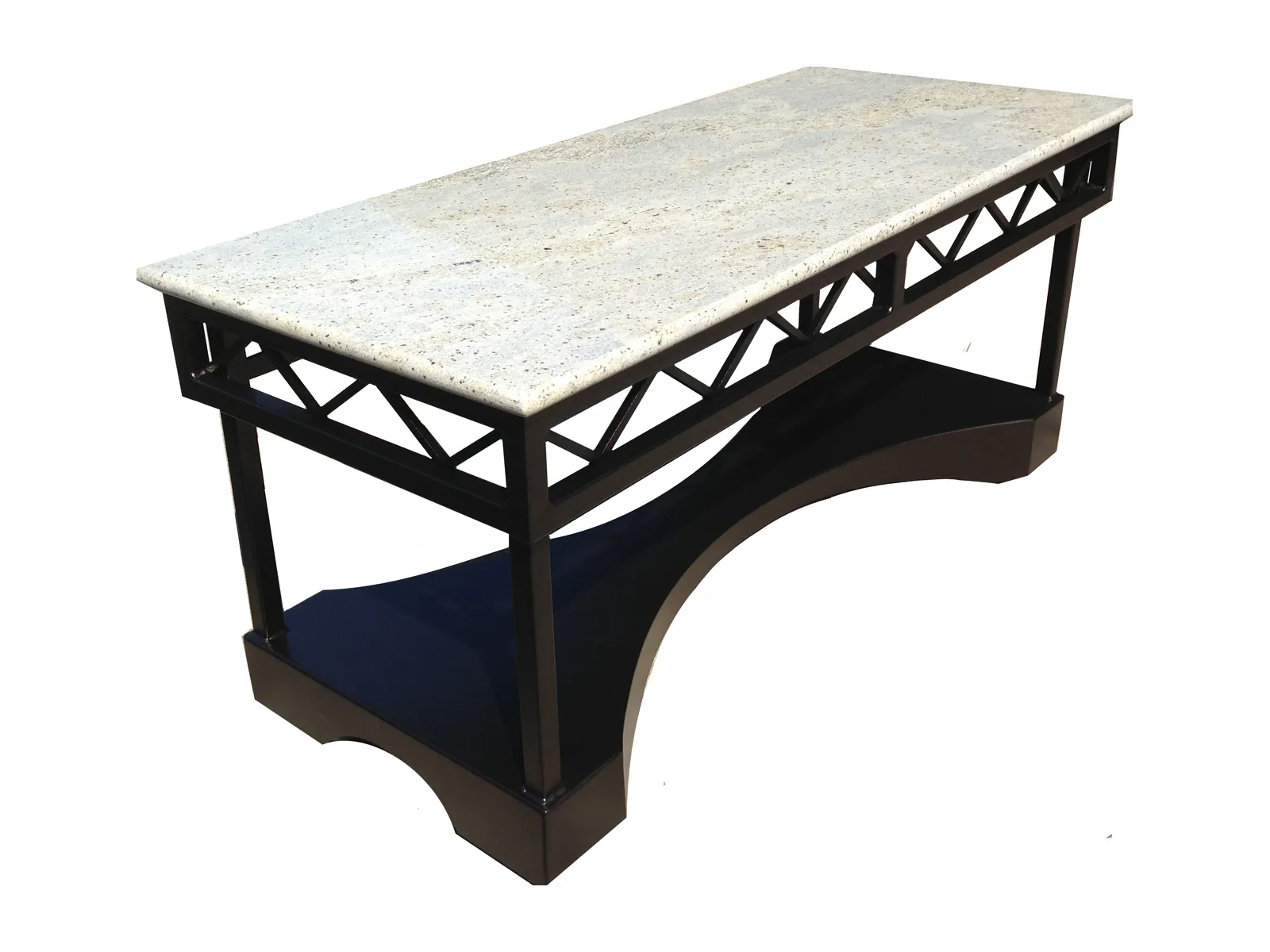 Coffee break table Coffee break table with white granite top and dark truss base