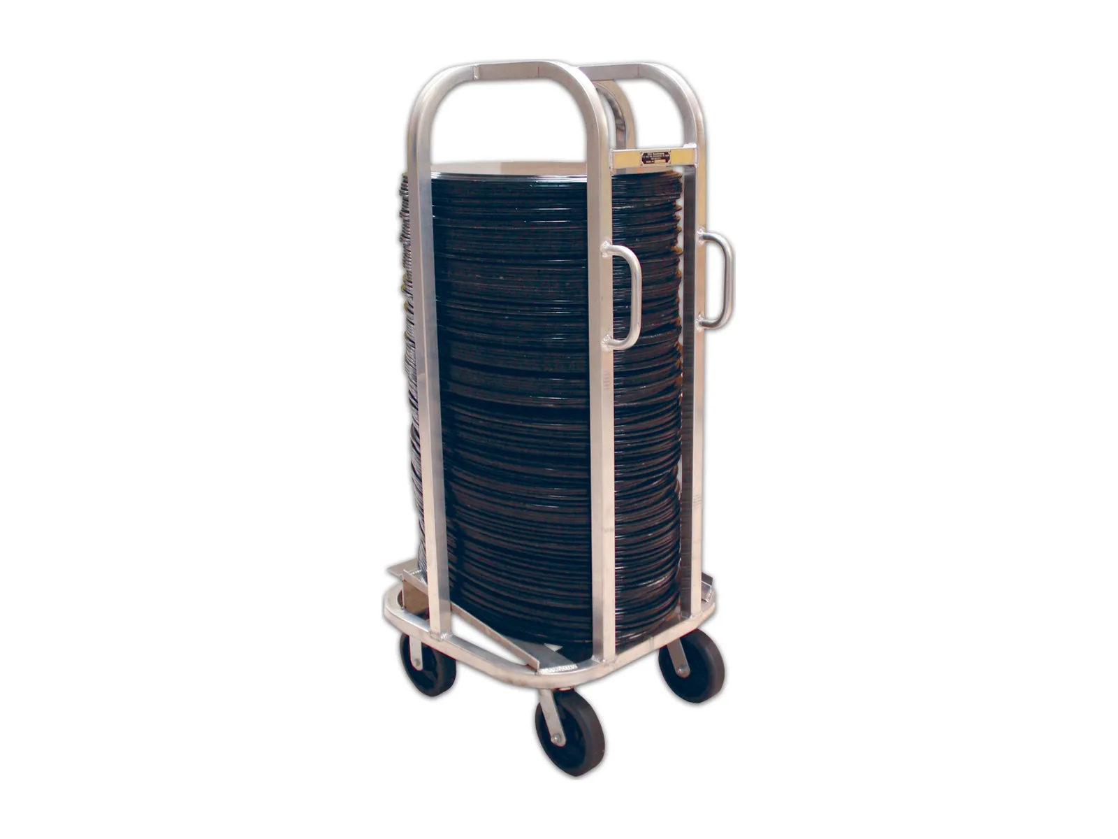 Full height oval tray cart loaded with trays