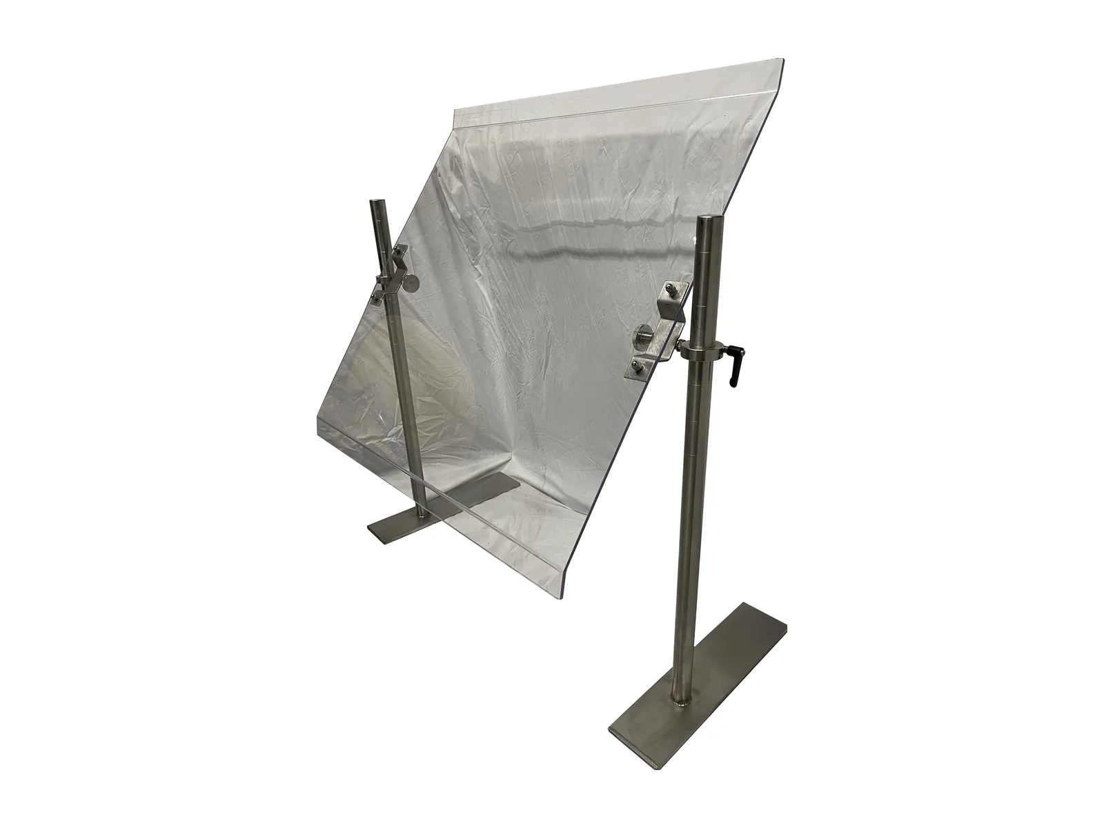 Freestanding sneeze guard with clear Lexan panel and stainless steel frame